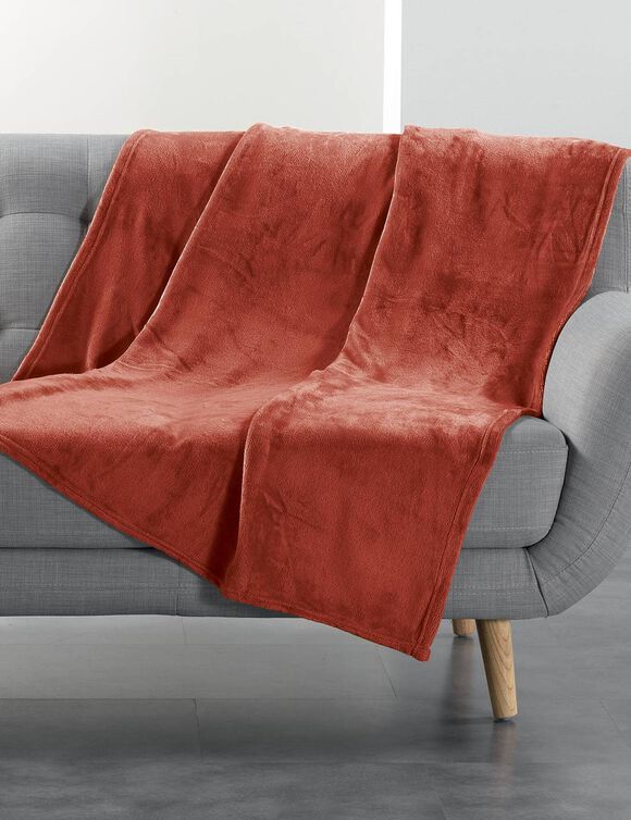 Plaid polaire, toucher peluche (terracotta)