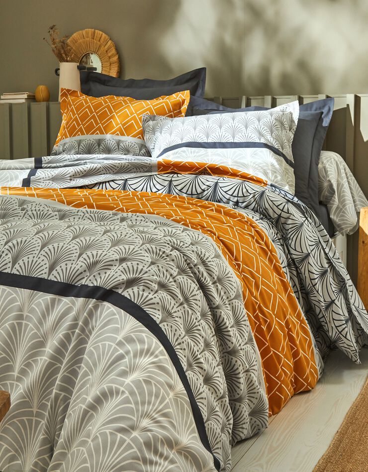 Linge de lit Eddy en coton à motifs graphiques (caramel)