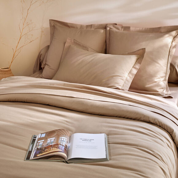 Effen bedlinnen in katoen (grijsbeige)