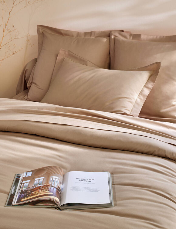 Effen bedlinnen in katoen (grijsbeige)