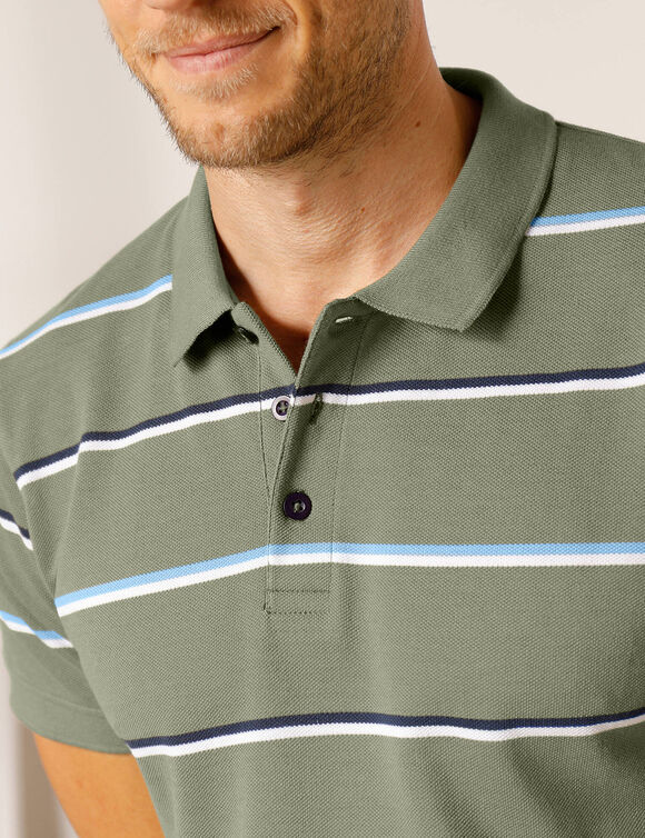 Polo ray&eacute; maille piqu&eacute;e chin&eacute;e (kaki)