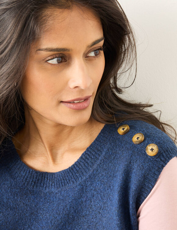 Pull sans manches, épaules boutonnées (marine)