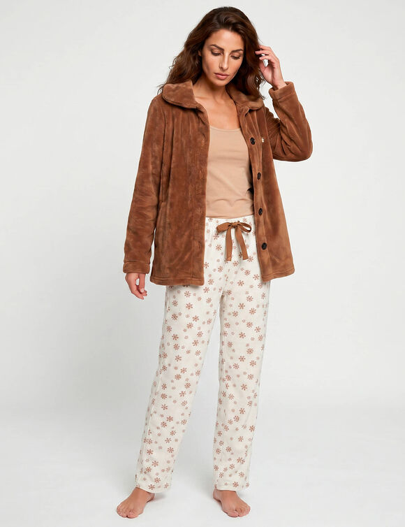 Veste polaire brod&eacute;e, col Claudine (caramel)