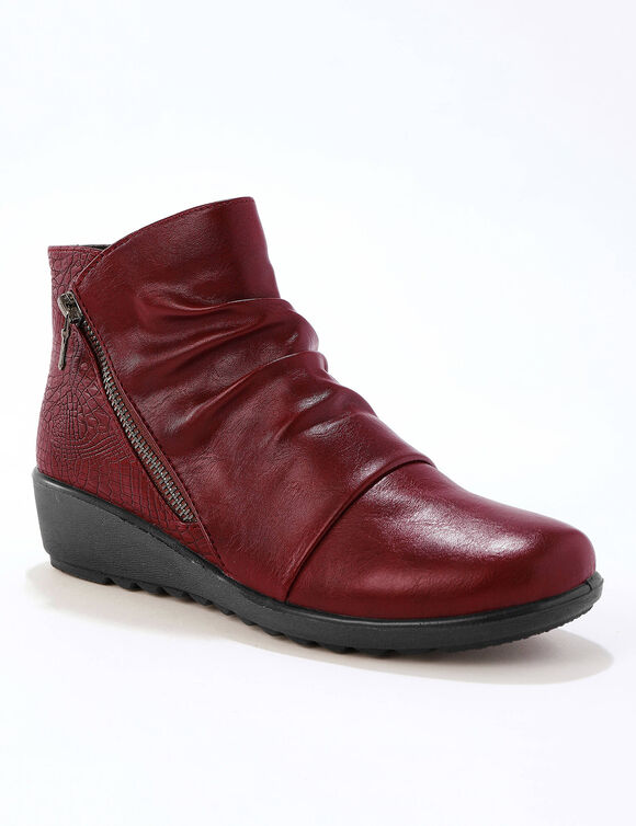 Boots met sleehak en rits, getextureerd effect achter (bordeaux)