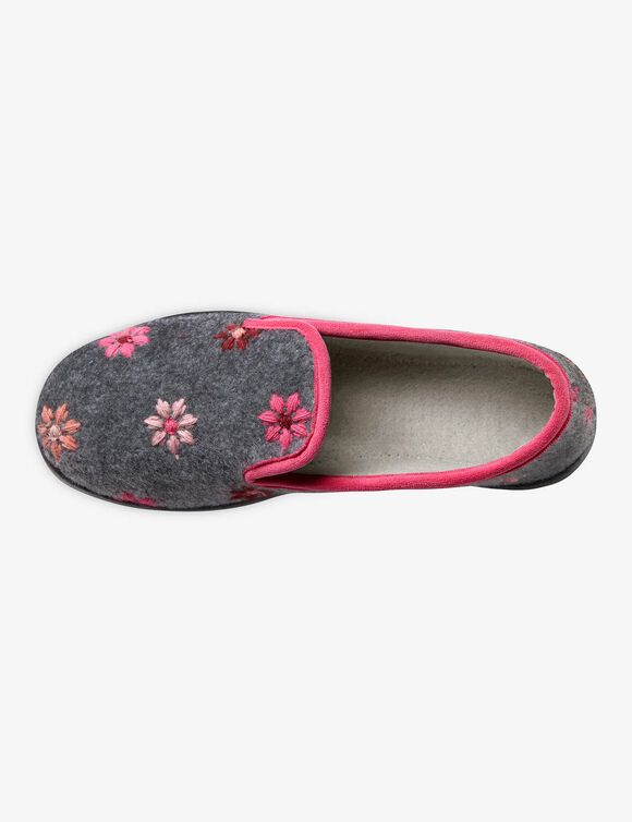 Charentaises - brodées fleurs (gris chiné)
