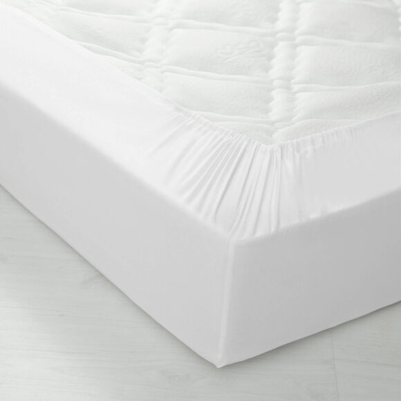 Drap-housse uni polyester - coton bonnet 32 cm (blanc)