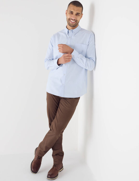 Chemise boutonnée unie Oxford manches longues (bleu ciel)