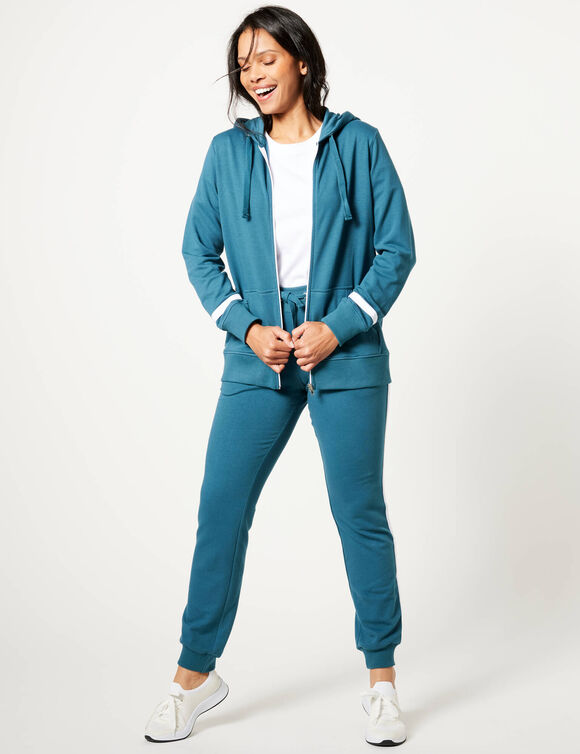 Veste bicolore zippée molleton gratté (bleu canard / blanc)