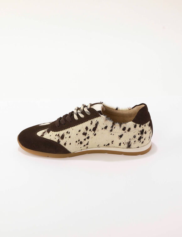 Baskets cuir motif animalier, la&ccedil;age uni ou bicolore (marron)