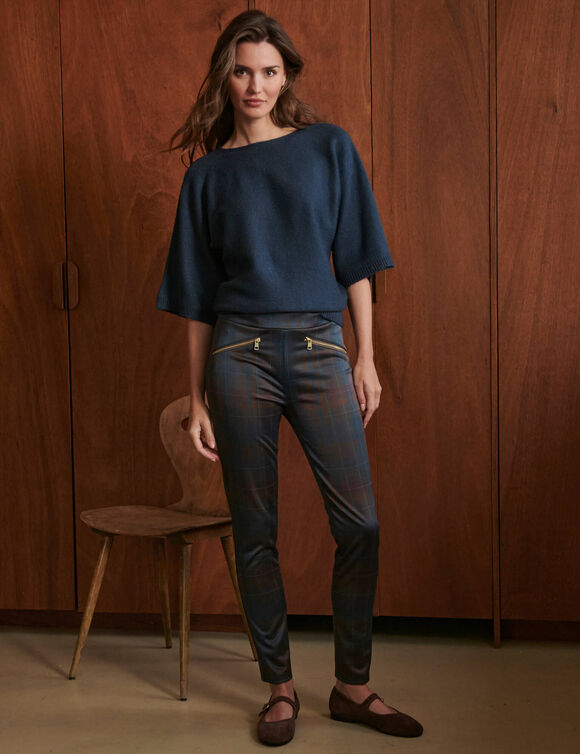 7/8-legging met geruite motief (marine / bruin)