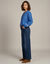 Flanel-blouse, 7/8-mouwen, bedrukt met borduureffect (blauw)