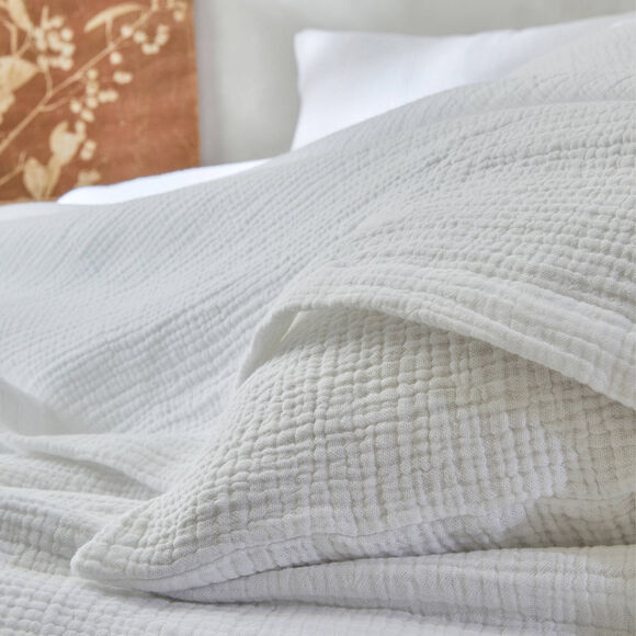 Linge de lit uni en triple gaze de coton (blanc)