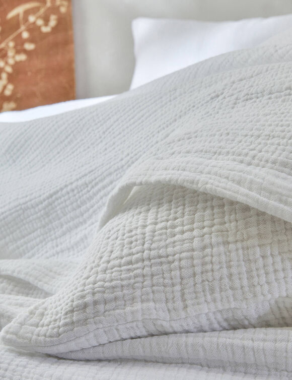 Linge de lit uni en triple gaze de coton (blanc)