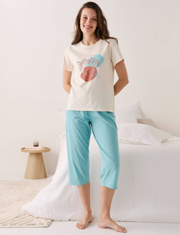 T-shirt de pyjama manches courtes imprim&eacute; "feuillage" (&eacute;cru)
