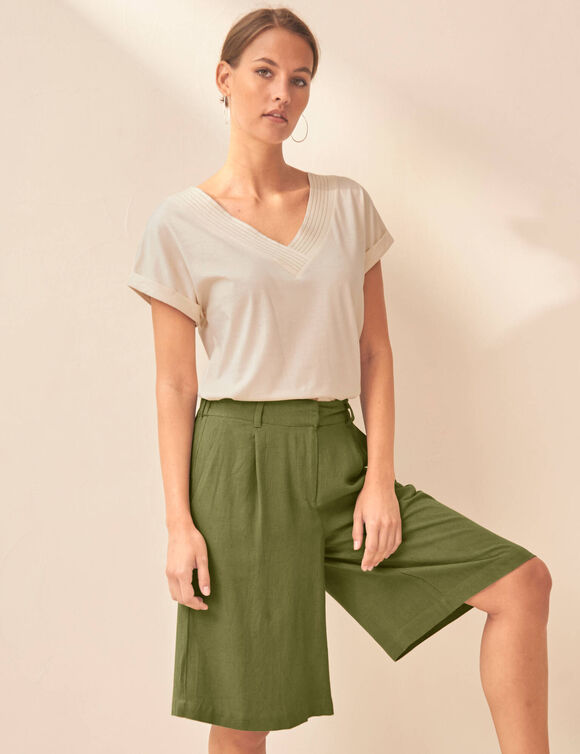 T-shirt col V, manches courtes (&eacute;cru)