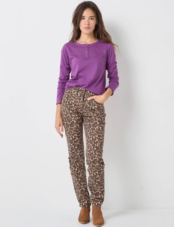T-shirt col tunisien manches longues (violet)