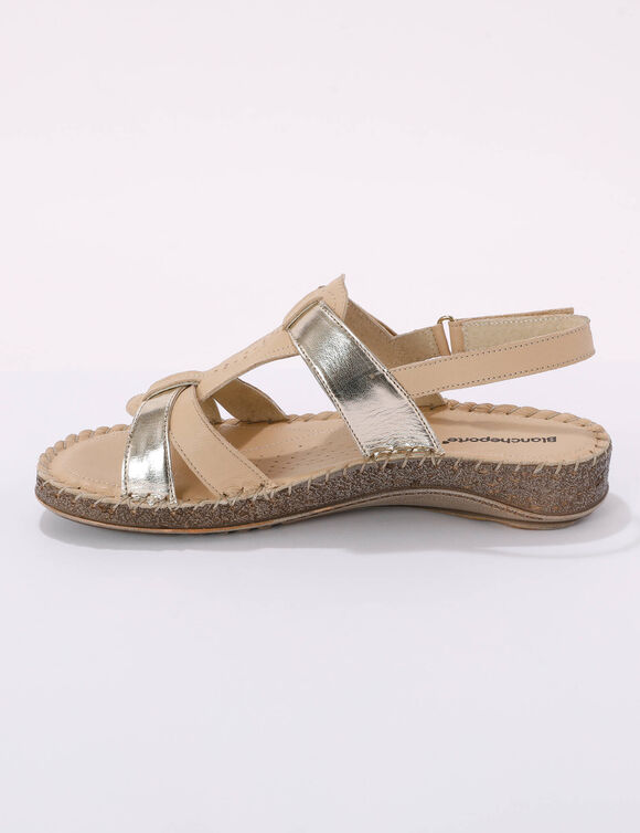 Tweekleurige sandalen in extrasoepel leer (beige)