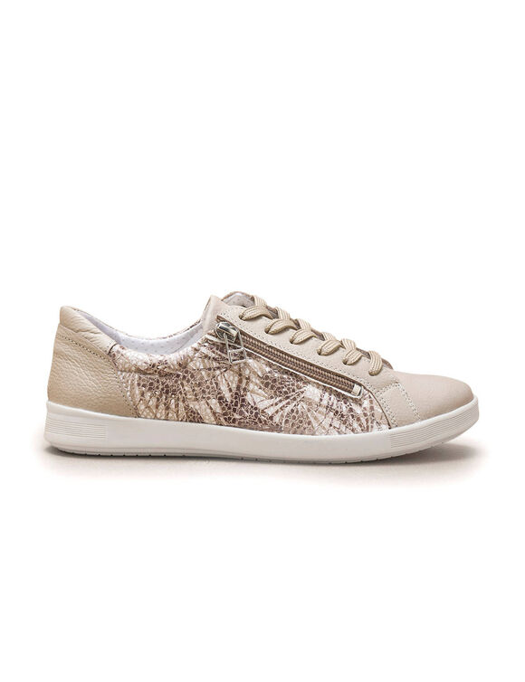 Baskets zippées et lacées grande largeur (beige)