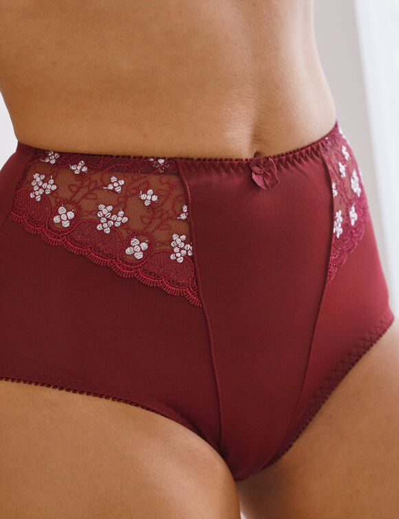 Gaineslip in microvezel en geborduurde tule Caminata (pruim)