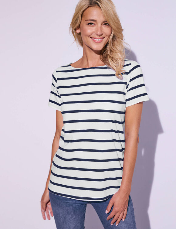 T-shirt marinière manches courtes (blanc / marine)