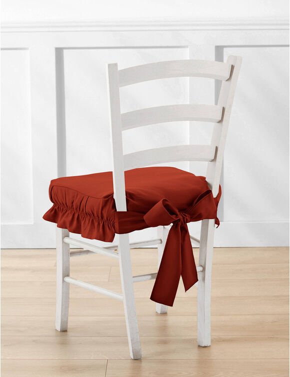 Housse chaise unie volant&eacute;e coton bachette (terracotta)