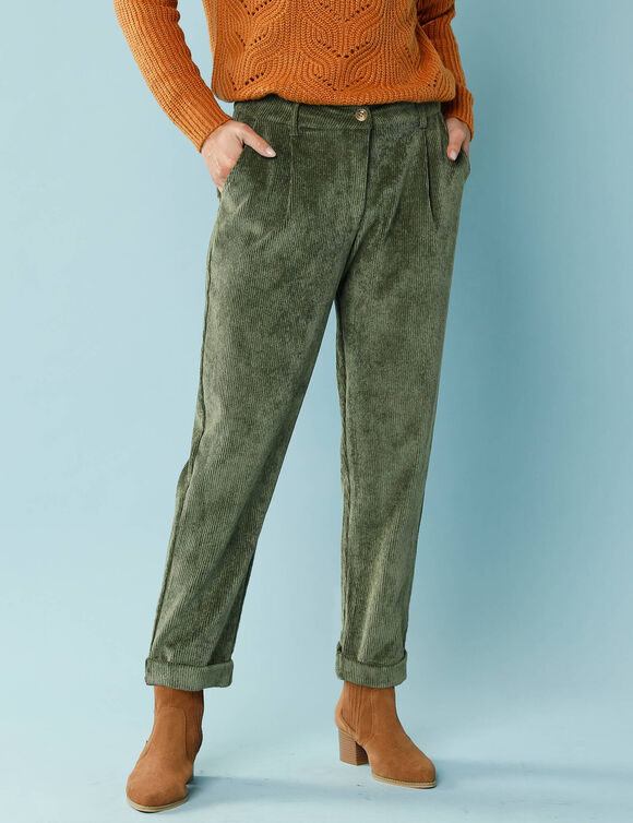Pantalon 7/8&egrave;me en velours, Sp&eacute;cial Petites (kaki)