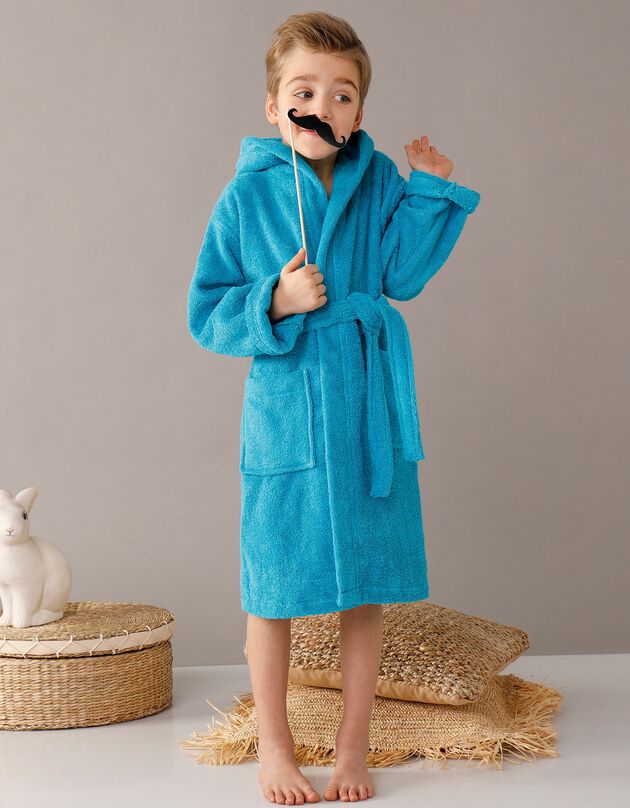 Badjas in lusjesbadstof met kap, voor kinderen (turkoois)