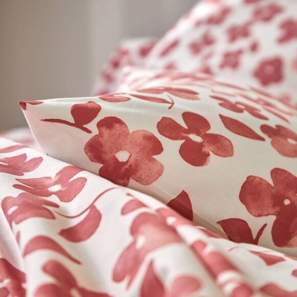Linge de lit Petunia en coton imprim&eacute; (bois de rose)