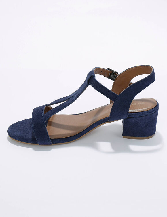 Leren sandalen met riempjes en hak, LWG-gecertificeerd (marine)
