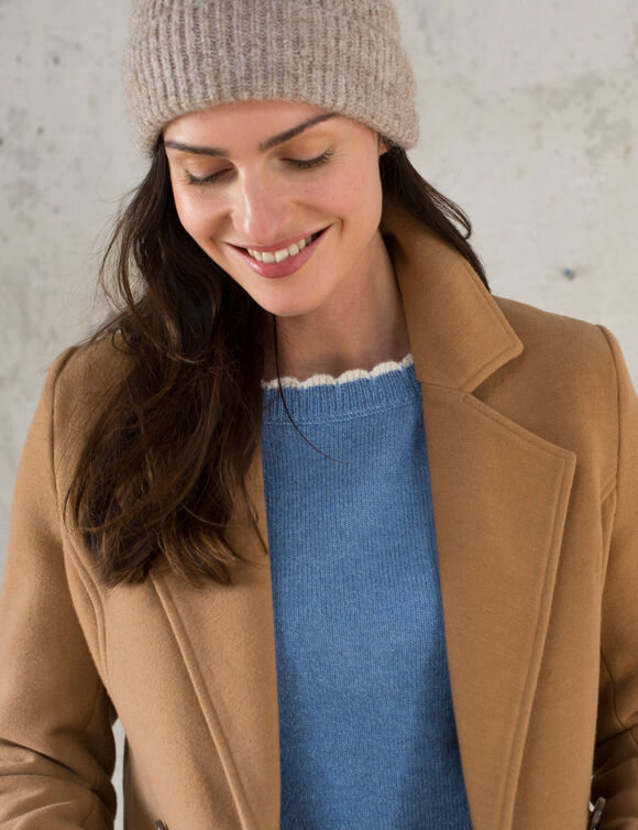 Manteau caban boutonn&eacute; uni (caramel)