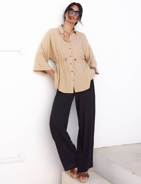 Chemisier couliss&eacute;e taille, manches 3/4 (beige)