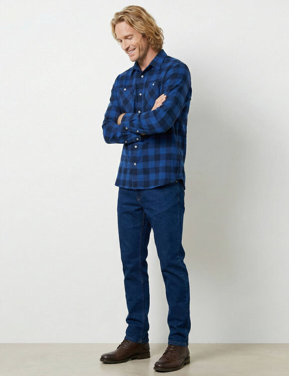 Chemise carreaux &eacute;cossais flanelle (bleu / marine)