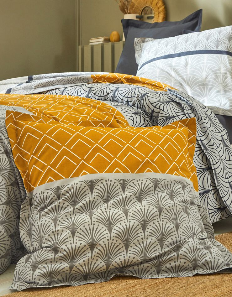 Linge de lit Eddy en coton à motifs graphiques (caramel)