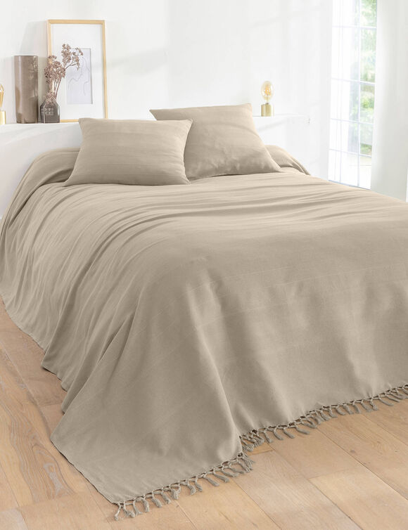 Plaid of sprei, effen katoen met artisanaal weefsel (vlaskleur)