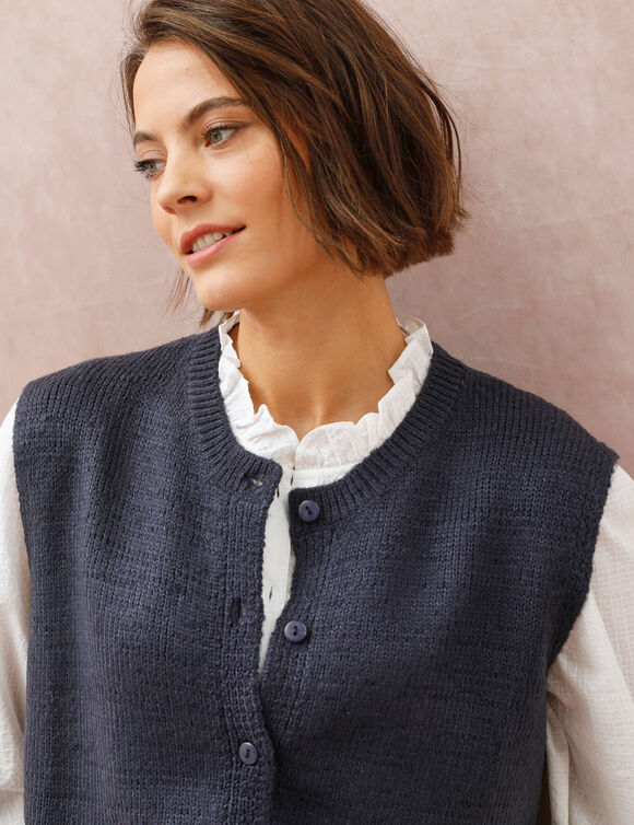Gilet boutonn&eacute; sans manches (marine)