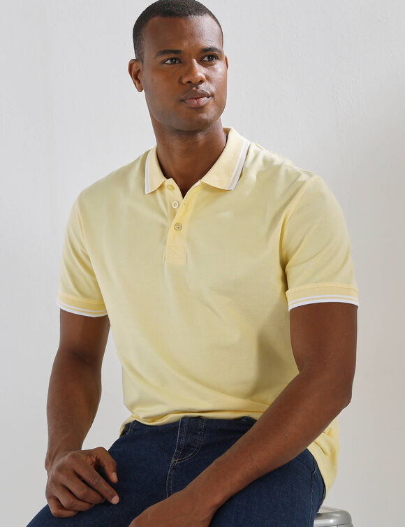 Polo uni maille piqu&eacute;e manches courtes (jaune clair)