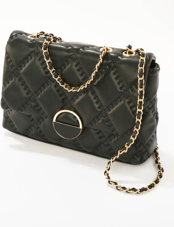 Sac matelass&eacute; bandouli&egrave;re cha&icirc;ne (noir)