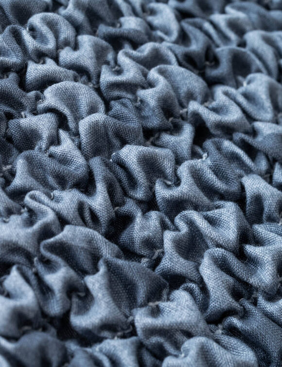 Bi-rekbare, grafische stoelhoes in gewafelde microvezel (blauw)