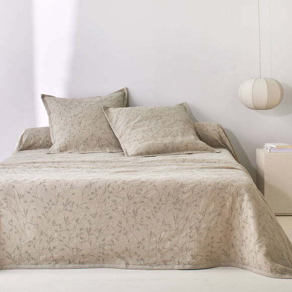 Jet&eacute; de lit jacquard gaufr&eacute; "feuillage" (beige)