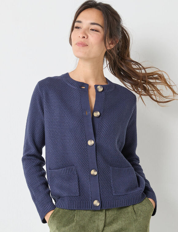 Vest met knopen en lange mouwen, fantasietricot (marine)