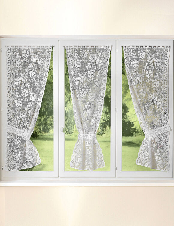 Gordijn met guipure - drieluik (wit)