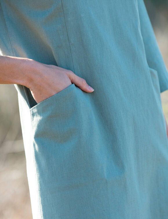 Robe forme housse unie, mélange coton-lin  (vert grisé)