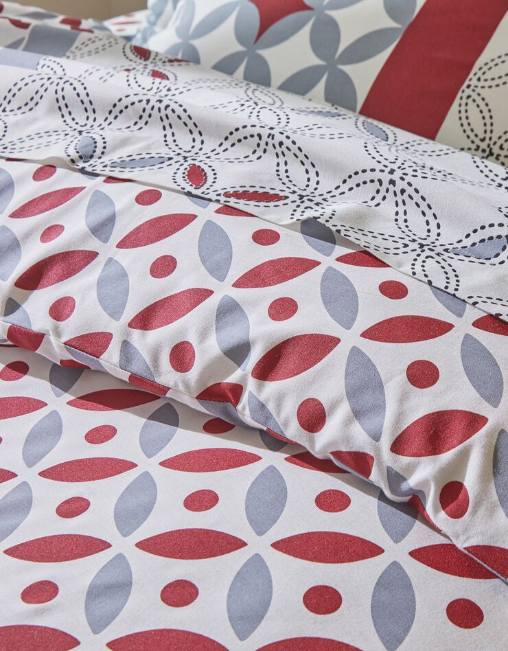 Bedlinnen Marlow, katoen met geometrische motieven (grijs / rood)
