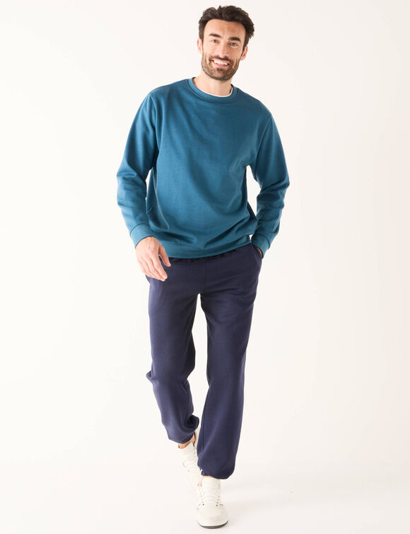 Sweater in molton met ronde hals (petroleumblauw)