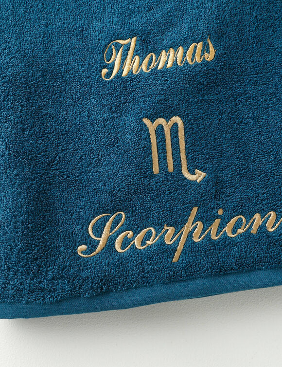 Serviettes de bain brodées Scorpion personnalisable - 420g/m2 (bleu paon)