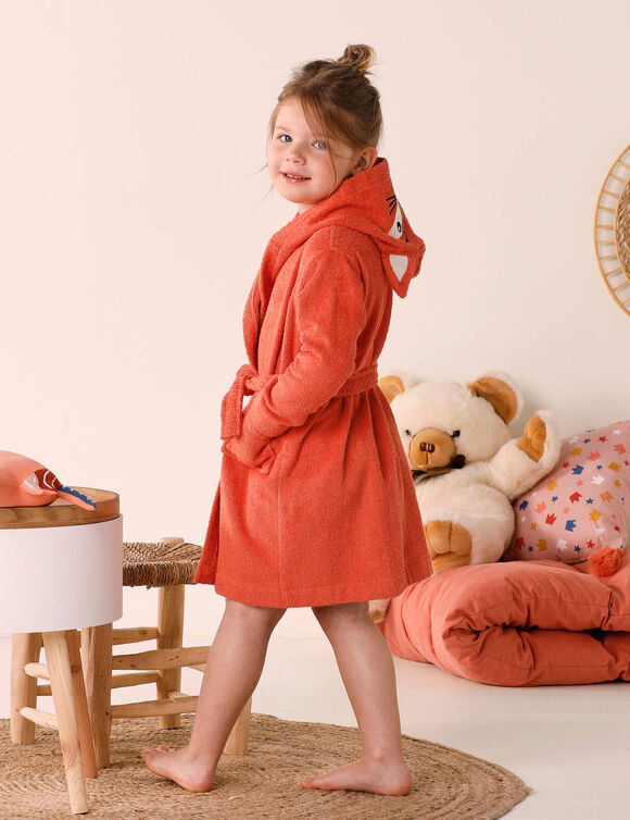 Peignoir de bain enfant renard à capuche éponge coton - 340 g/m² (safran)