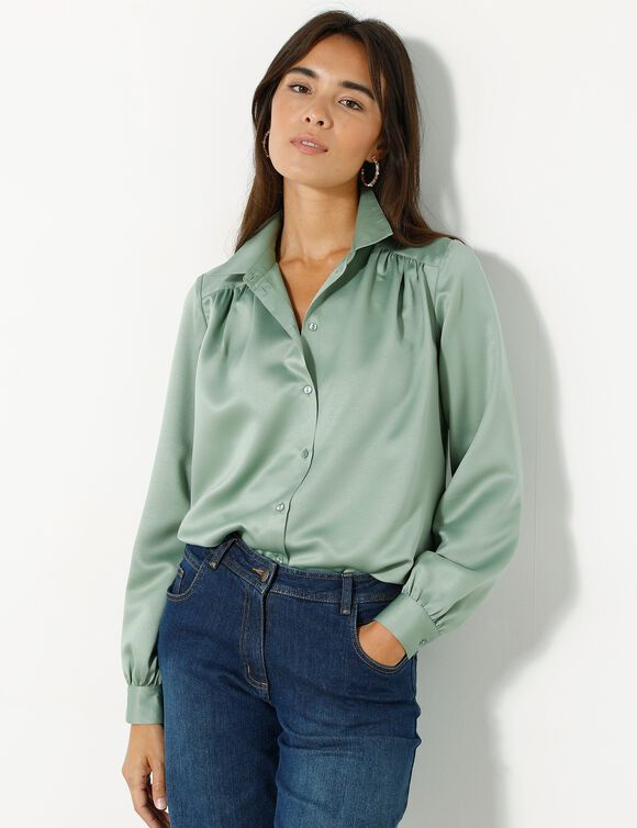 Chemise volume ample unie, satin (vert grisé)