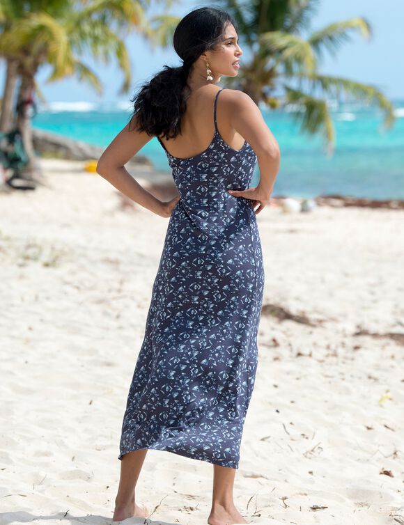 Robe longue évasée imprimée (bleu nuit)
