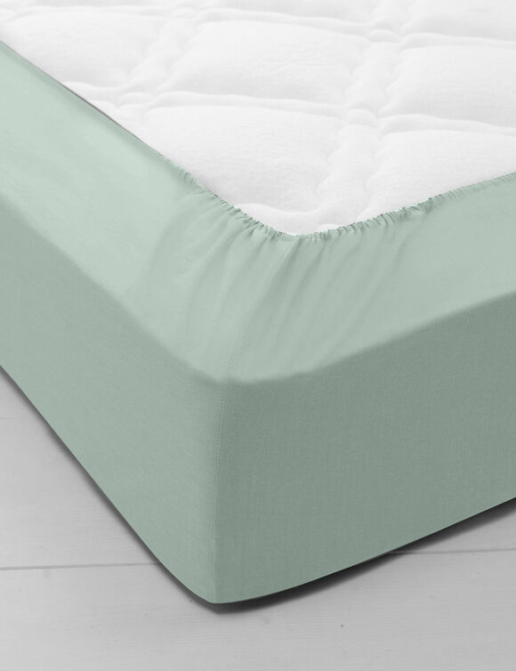 Drap-housse uni polyester - coton bonnet 32 cm (vert amande)