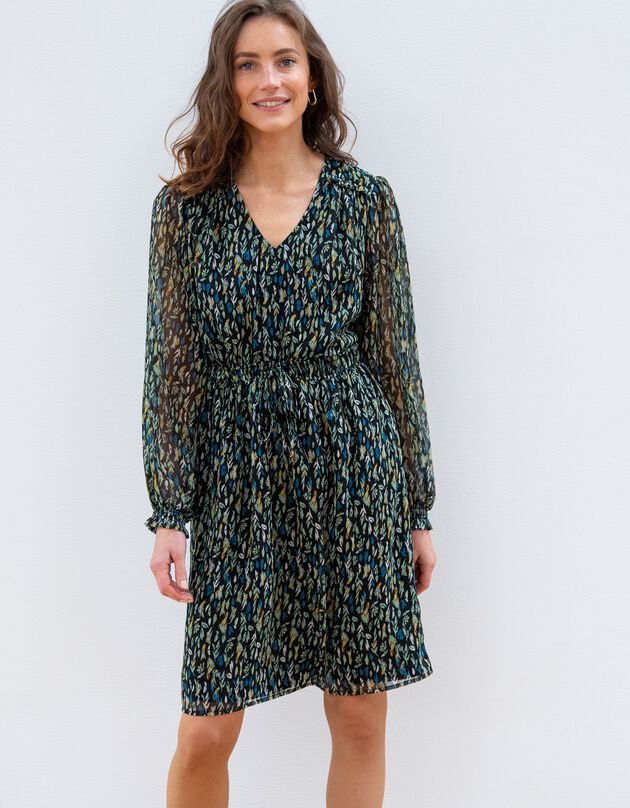 Robe en voile imprimé minimaliste (noir / vert)